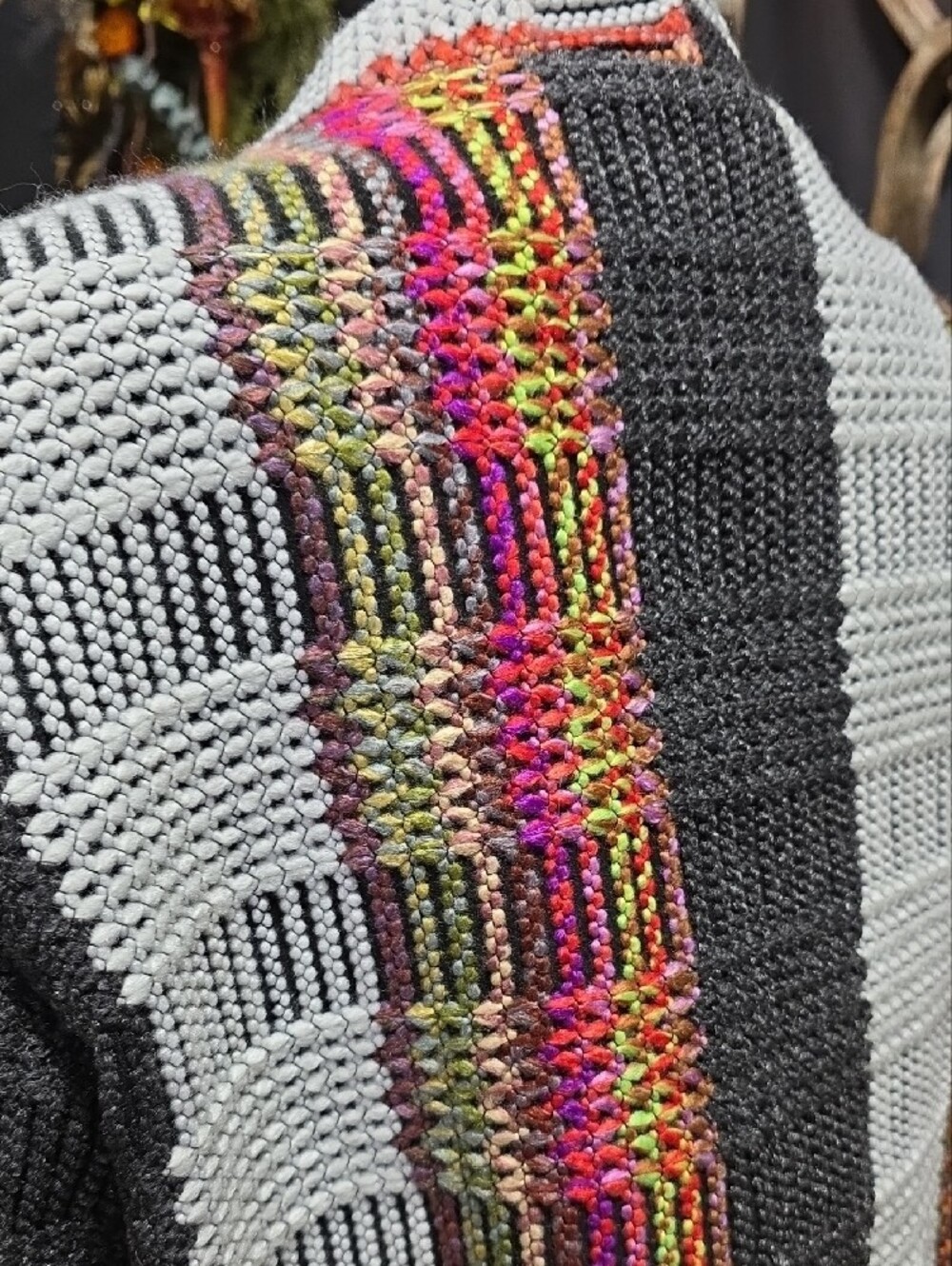 Colorblock Crochet Open-Front Jacket - Multi/Gray - Picture 9 of 11
